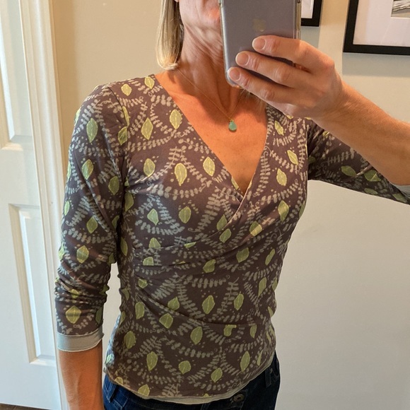 Dreamy Botanical Print Double Layer Surplice Top - Picture 8 of 8